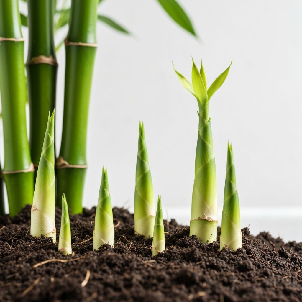 Fresh young bamboo shoots growing in natural sunlight